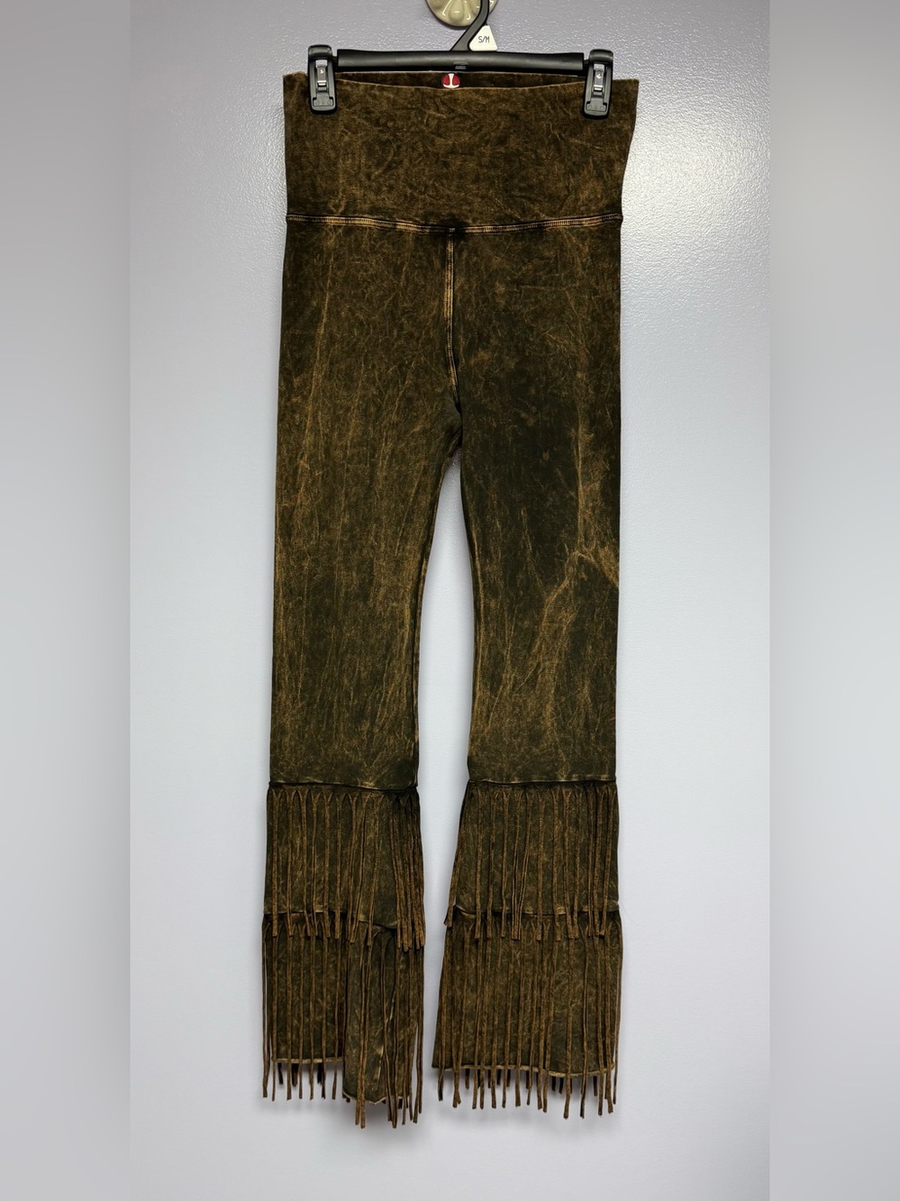 T Party Brown mineral wash Fringe flare-Leg Stretch yoga Pants size M - Picture 11 of 15